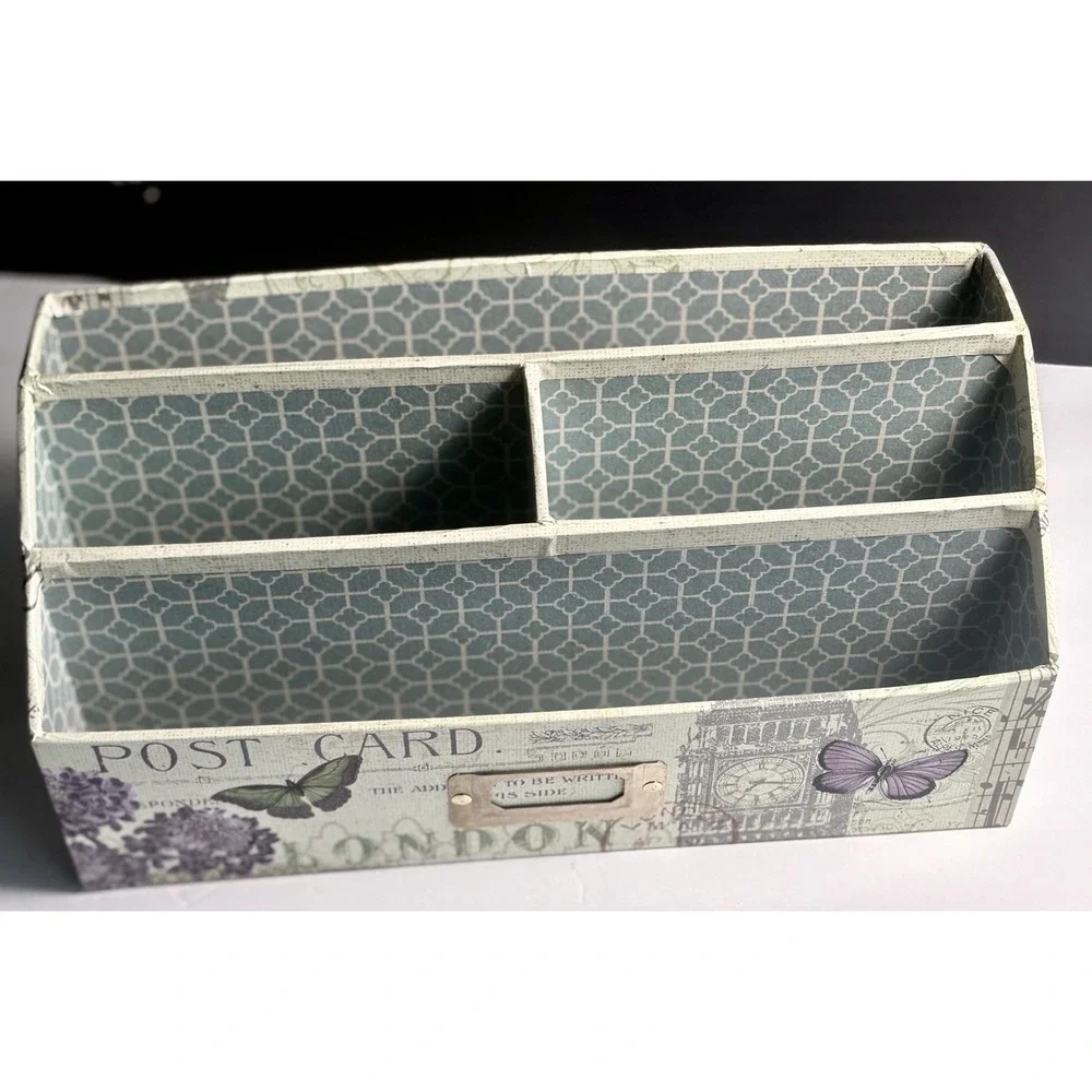 Desk Organizer 4 Compartments Vintage Aesthetic Butterflies Stamps Travel Postal